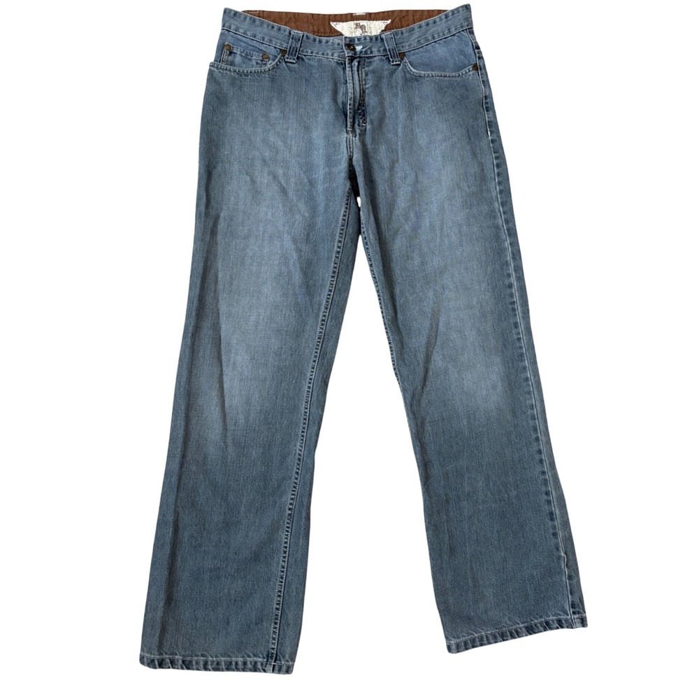 BFL Jeans Mens‎ 33 Medium Wash Straight Leg Denim Blue Embroidered Pockets